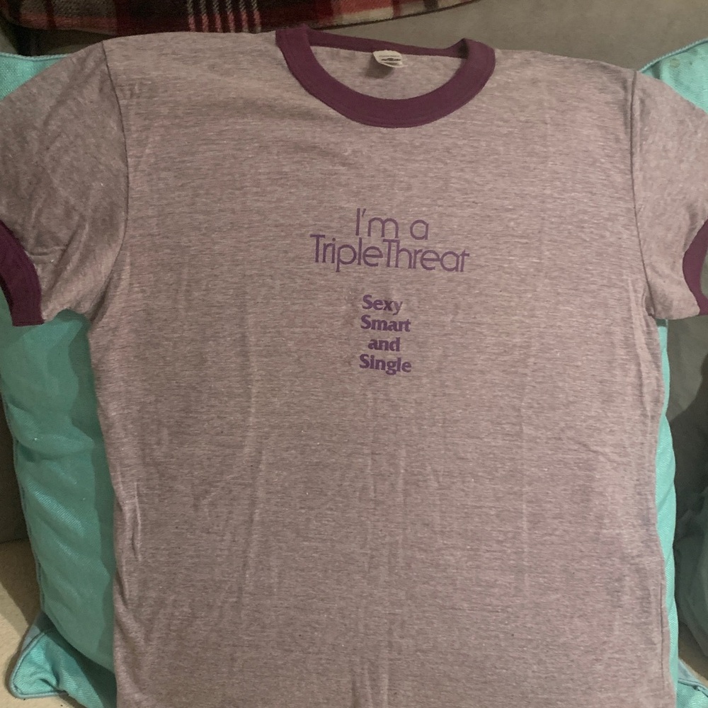 Original “Triple Threat” Purple Ringer T-shirt American Apparel- Size L